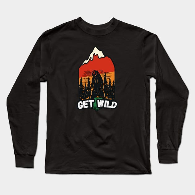 Get Wild // Retro Grizzly Bear Badge Long Sleeve T-Shirt by SLAG_Creative